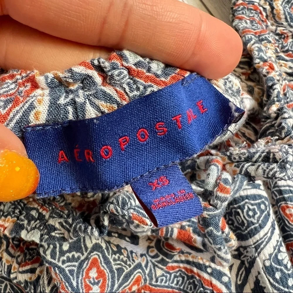 AEROPOSTALE Long Sleeve Ruffle Multi-Color Paisley Print Romper Women's Size XS‎